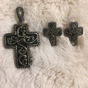 Cross pendant with matching earrings